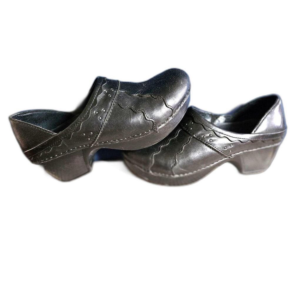 DANSKO Black Leather Clog Leather Hailey Heel Clog Size 37 EU, 6.5-7 U.S.